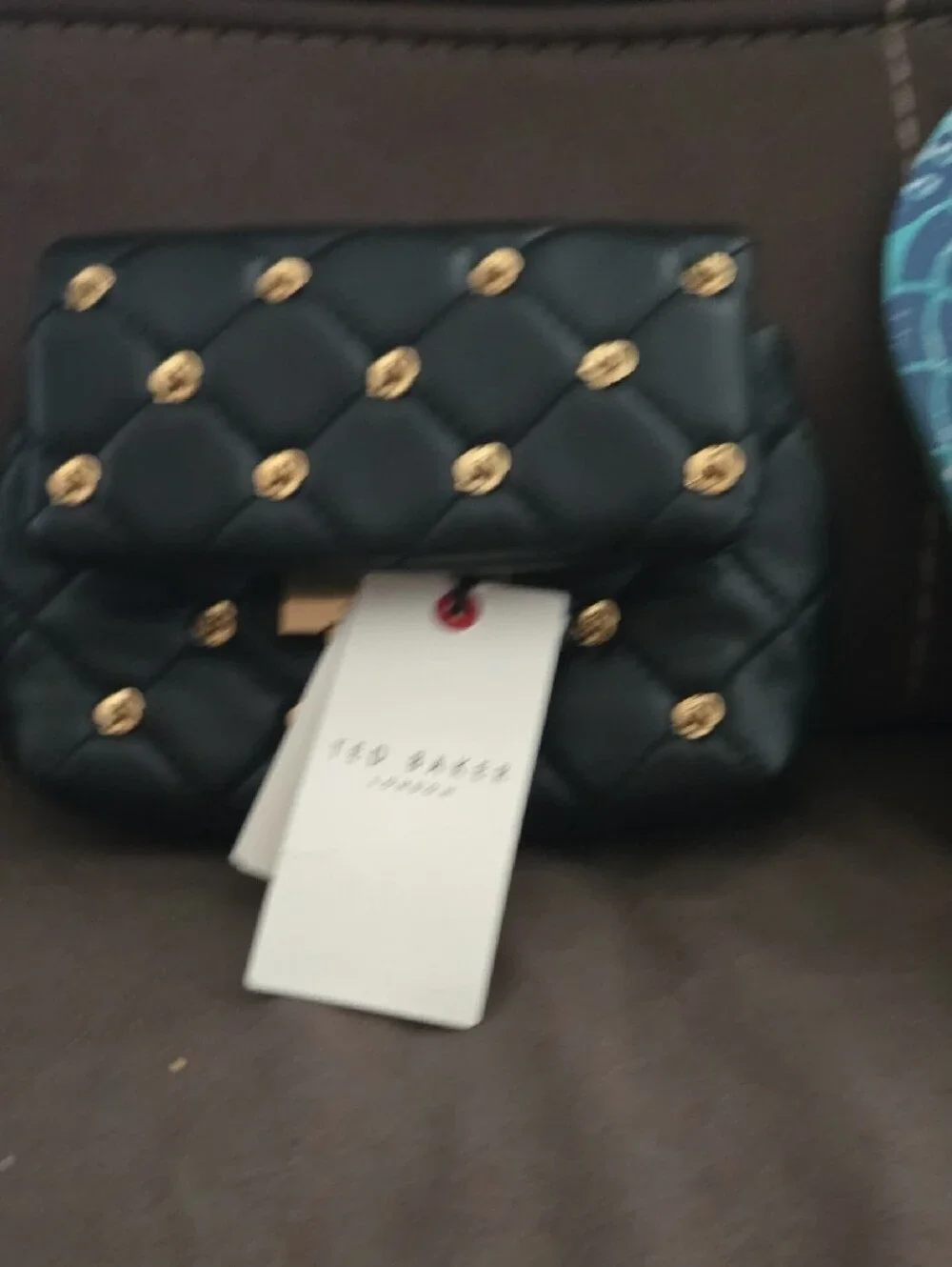 Ted Baker Black Quilted Crossbody with Gold Rosette Studs - Picture 3 of 10